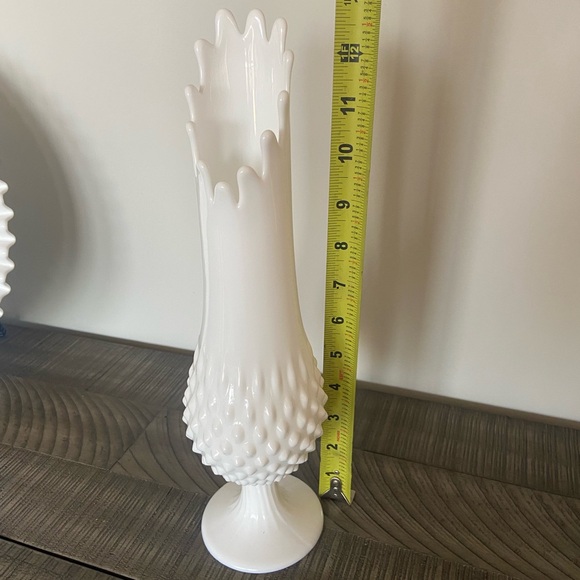 Fenton 12.5” Footed Swung White Milk Glass Hobnail Vase - Picture 1 of 1